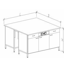 Стол-тумба островной на основе столов-тумб металлических с дверками, ящиками и розетками 1500 СТОп-М с/я.р.